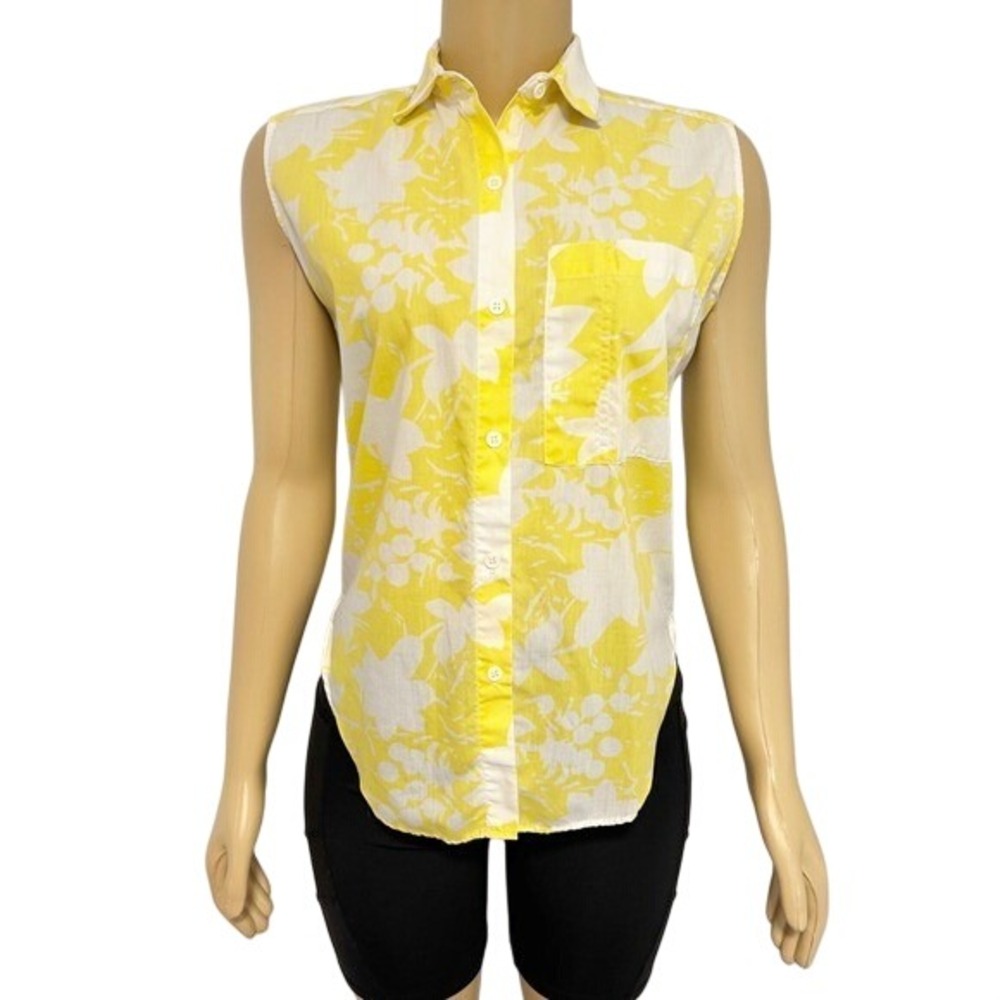 Vintage Tippy Tops Womens Yellow Floral Sleeveless‎ Button Up Shirt Size S